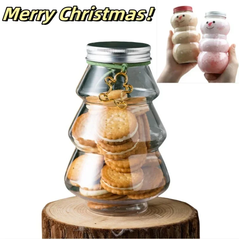 500ml Christmas Candy Biscuits Bottle Snowman&Tree Shape Drink Bottles Juice Milk Tea Jar Food Storage Container Party Favors 2
