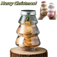 500ml Christmas Candy Biscuits Bottle Snowman&Tree Shape Drink Bottles Juice Milk Tea Jar Food Storage Container Party Favors 2