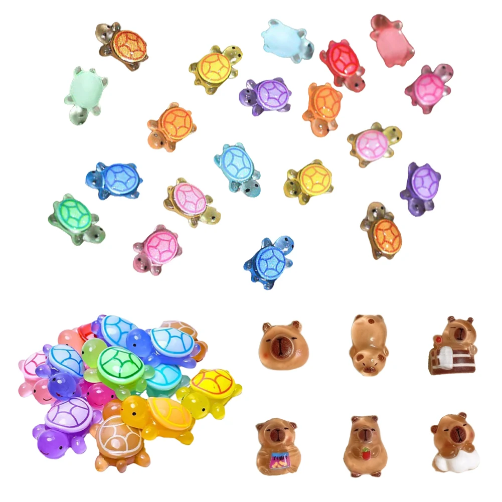 100Pcs Luminous Mini Resin Turtles Mini Resin Animals Sea Turtles Figurines for Fairy Garden Micro Landscaping Decoration
