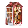 DIY Book Nook Wooden Miniature Model Kit Christmas House Bookend Assembled 3D Puzzle Bookshelf Home Decor Adults Gifts 2