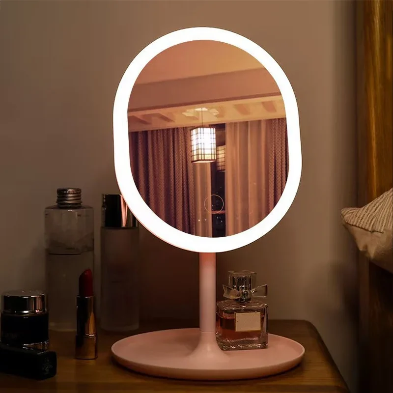 탁상용 메이크업 거울, 5x 확대 화장품 거울, 3 LED 조명, 색상 조절 가능, 화장대 거울, 분리형, 보관, 충전식