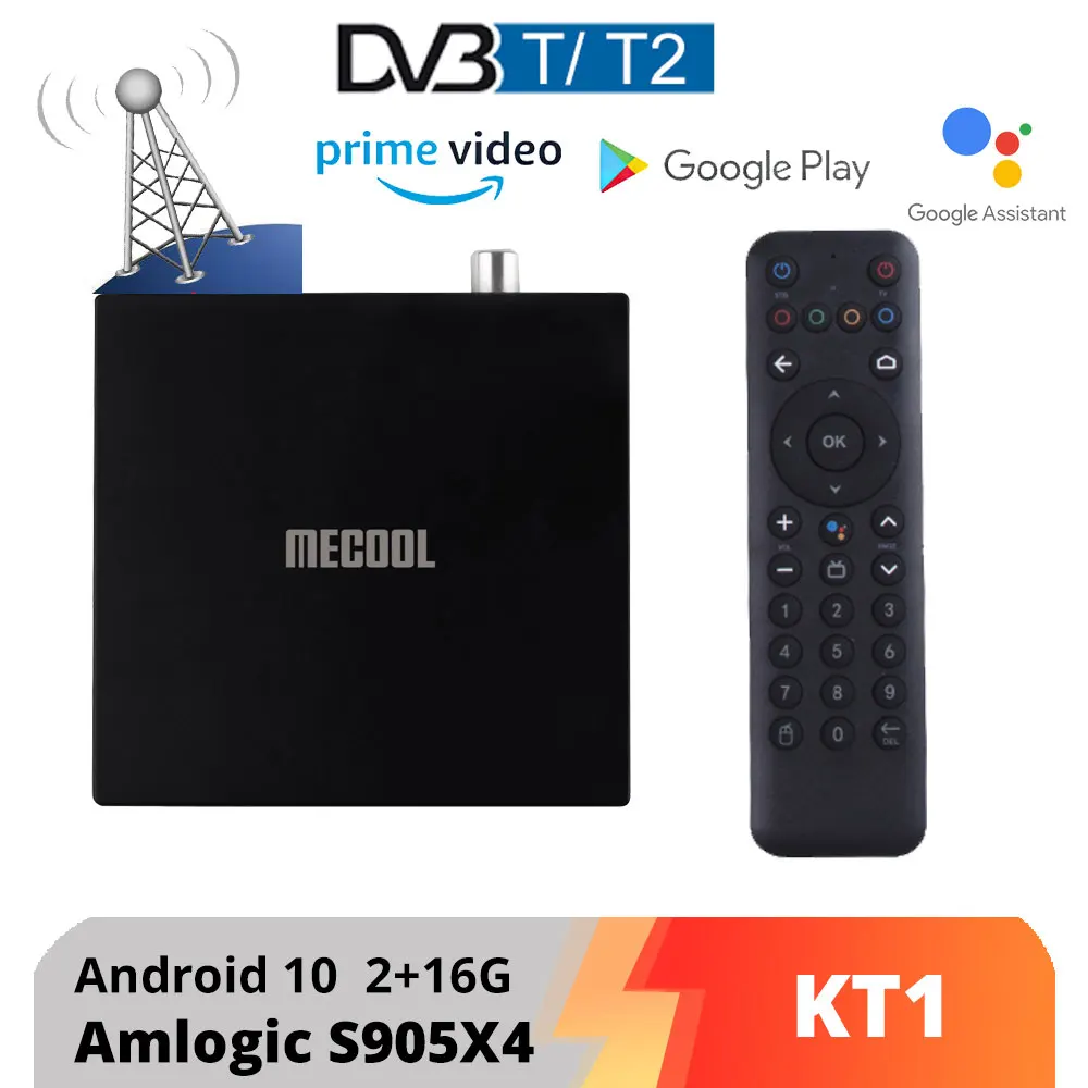 

ТВ-приставка DVB T2 MECOOL KT1 Amlogic S905X4 Android TV 10 DVB-T2 телеприставка 2 Гб 16 Гб AV1 BT 4,2 WiFi 2,4G/5G 100M LAN