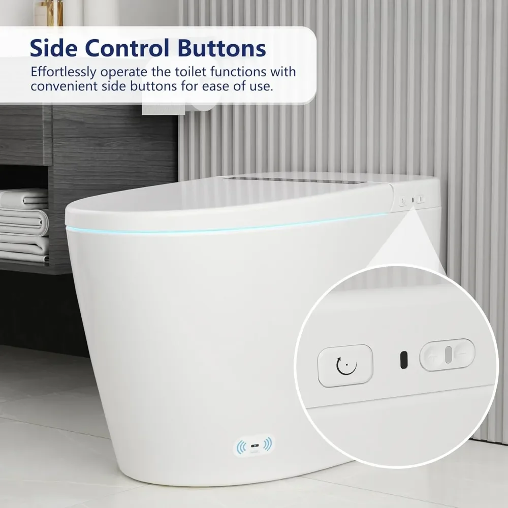 Smart Toilet with 1.28GPF Auto Flush Heated Seat，Toilet with Foot Kick Operation Night Light，One Piece Tankless Toilet 5