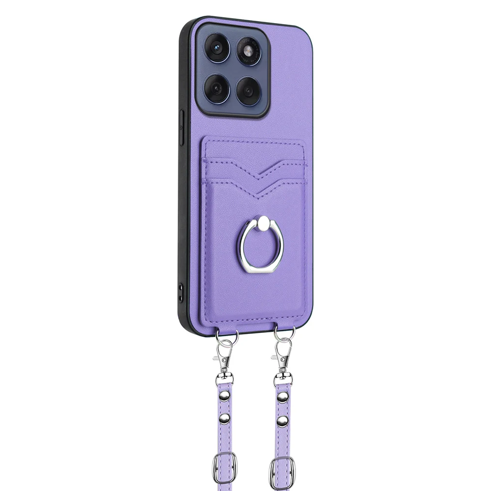 Crossbody Strap Leather Ring Holder Phone Case