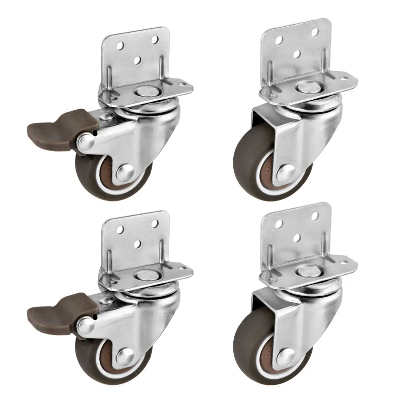 4Pcs L Type Furniture Casters Heavy Duty Soft Rubber Mute Caster Wheels Trolley Baby Crib Bed Universal Side Mounted