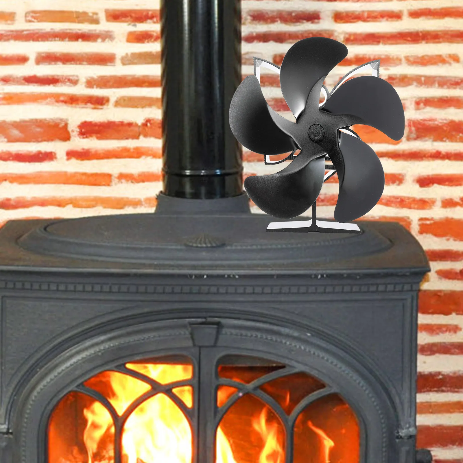 5 Blades Heat Powered Stove Fan Black Fireplace Log Wood Burner Eco-fan Quiet Home Efficient Distribution |