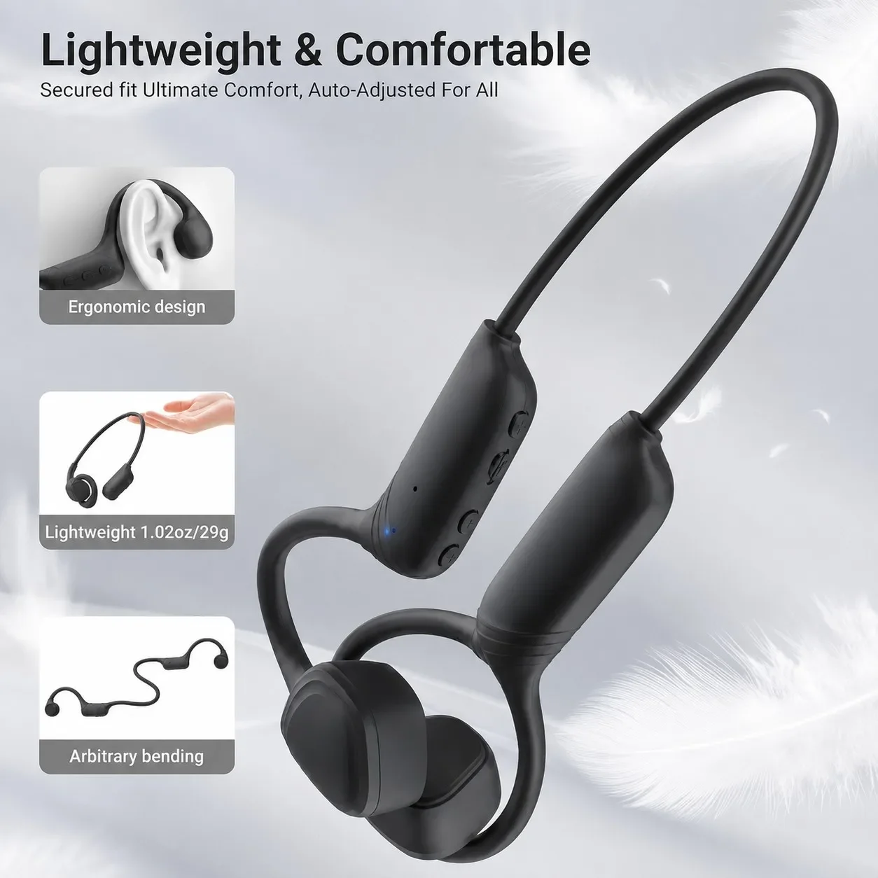 Cuffie Open-Ear Bluetooth 6.0 a Conduzione Aerea, Auricolari Wireless Impermeabili IP55 con Microfono a Cancellazione del Rumore per Corsa, Ciclismo e Viaggi - immagine 3