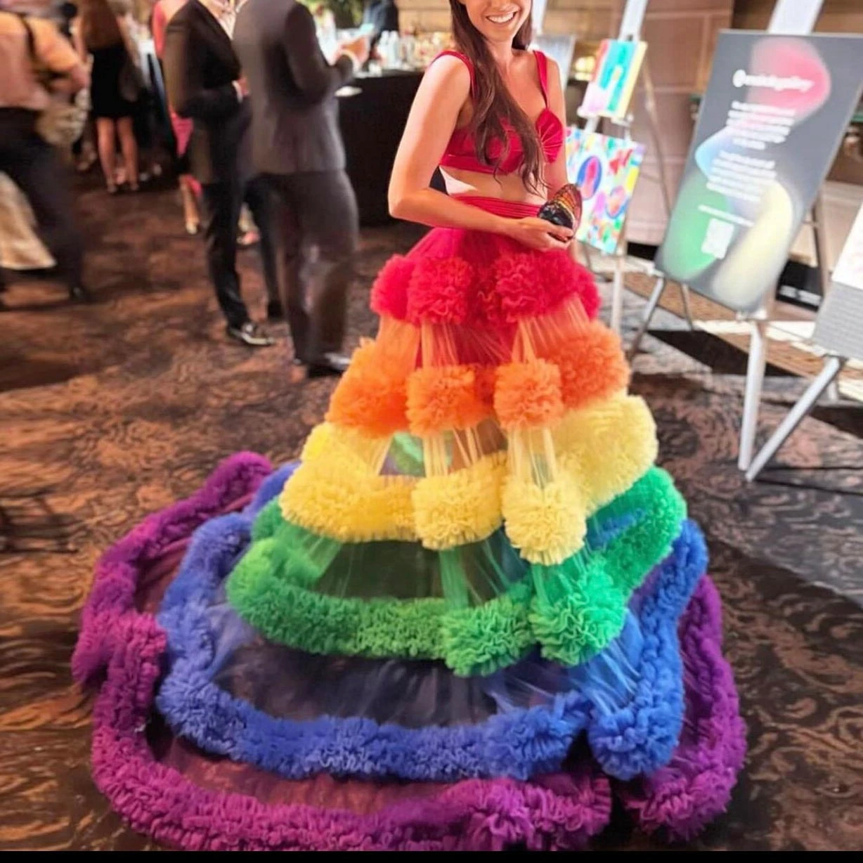 Multicolor Pleated Ruffle Tulle Skirt Colorful Candy Ball Gown Long
