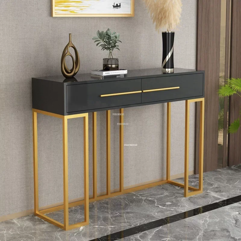 European Designer Console Tables for Hallway Leisure Home Iron Console Table Living Room Furniture Modern Simple Porch Cabinets