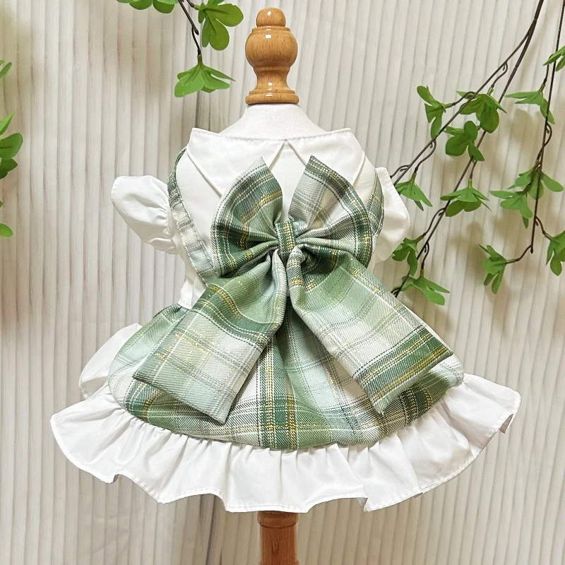 

Green JK Grid Pet Dog Clothes Handmade Cotton Cute Bow Princess Dress For Small Medium Dog Poodle Schnauzer Puppy Dog Outerwear