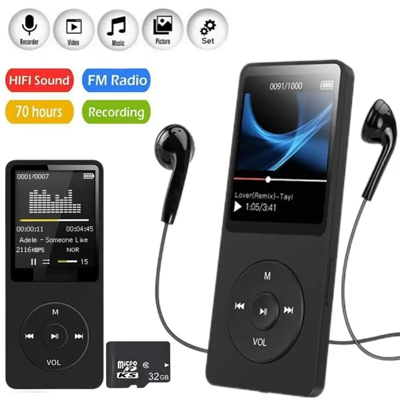 MP4 FM card insertion Bluetooth player USB Charging Record Digital Display Screen Walkman Support FM Radio E-Book Recording