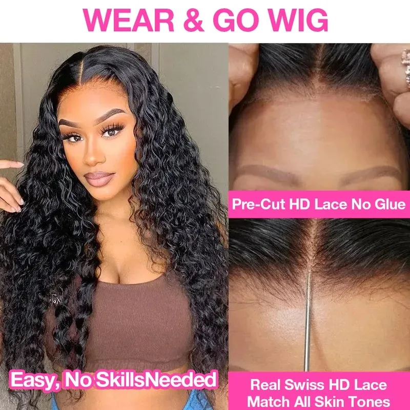 250 Density Wear And Go Deep Wave Glueless Wig Human Hair For Women 5x5 13x6 Hd Frontal Curly Lace Front Wigs On Clearance Sale