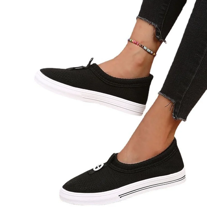 Ladies Casual Vulcanized Shoes Ladies Mesh Sneakers Ladies Knit Flat Ladies Slip-on Women's Shoes Size 43 Feminino Zapatos