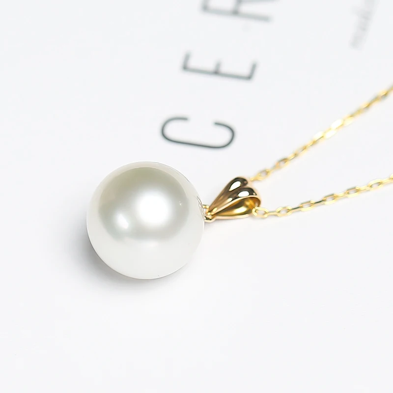 Real Big White Pearl Pendant For Women,11-12mm Natural Freshwtaer Pearl Pendant 18k Yellow Gold Chain Necklace Jewelry 4