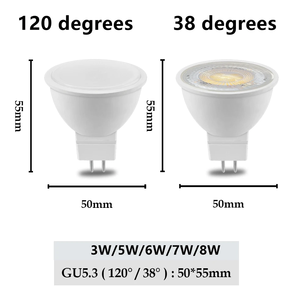 Faretto Led GU10 8W SMD Apertura 120-160 gradi Bianco freddo 6400K