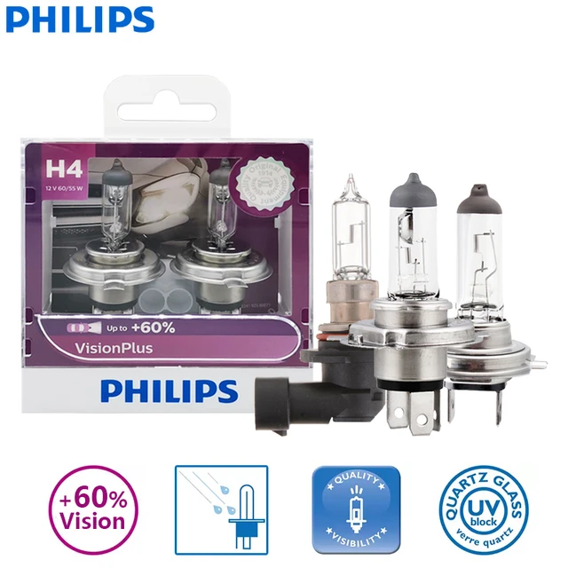 Philips RacingVision GT200 H4 H7 9003 HB2 12V +200% Brighter Light Auto  Halogen Headlight High Low Beam ECE Car Lamps, Pair
