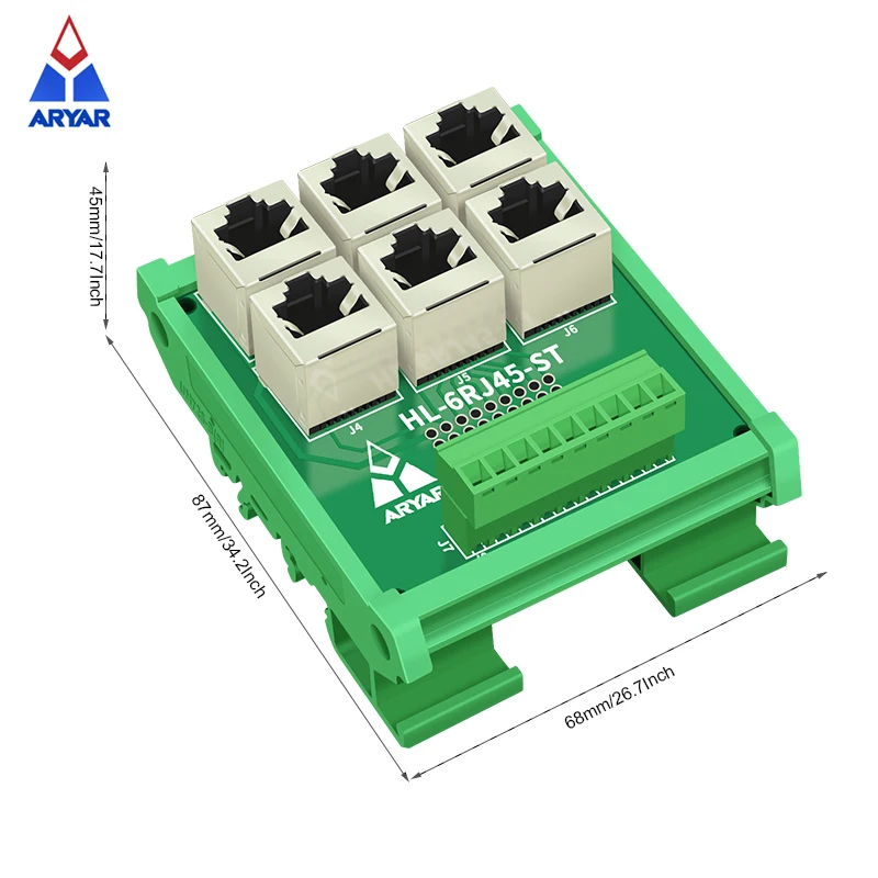 DIN Rail Mount RJ45 Module,RJ45 8P8C Jack 6Way Buss Breakout Board