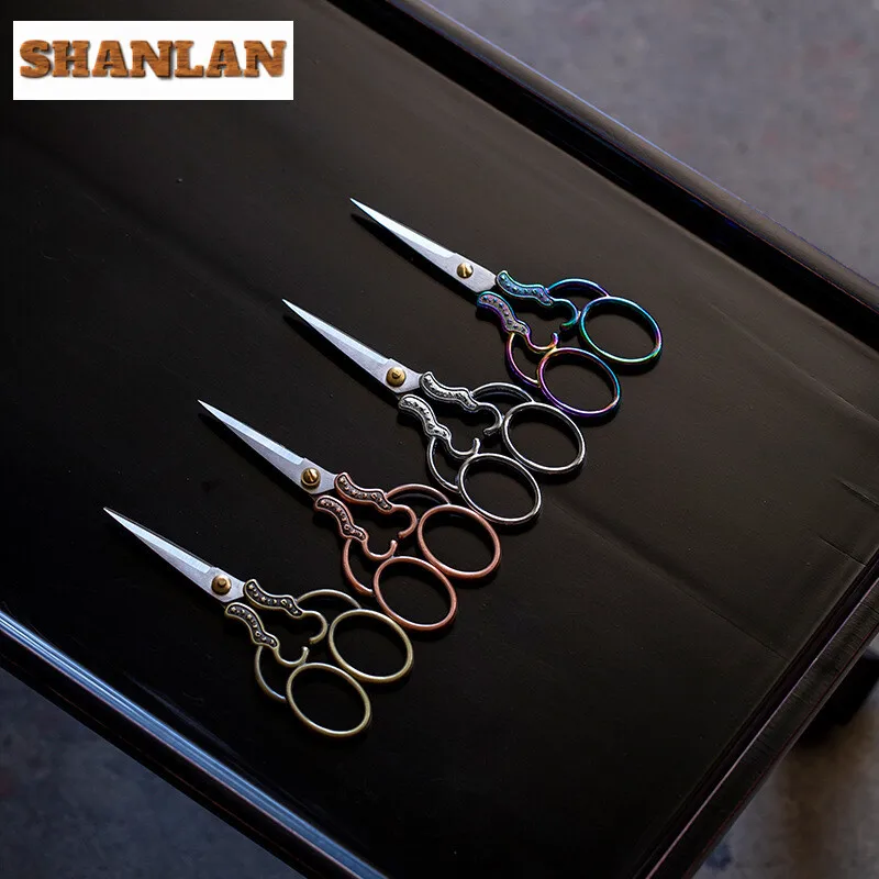Handmade Stainless Steel Tea Scissors Household Small Scissors Cross Stitch Thread Art Leaf Retro Hand Gifts