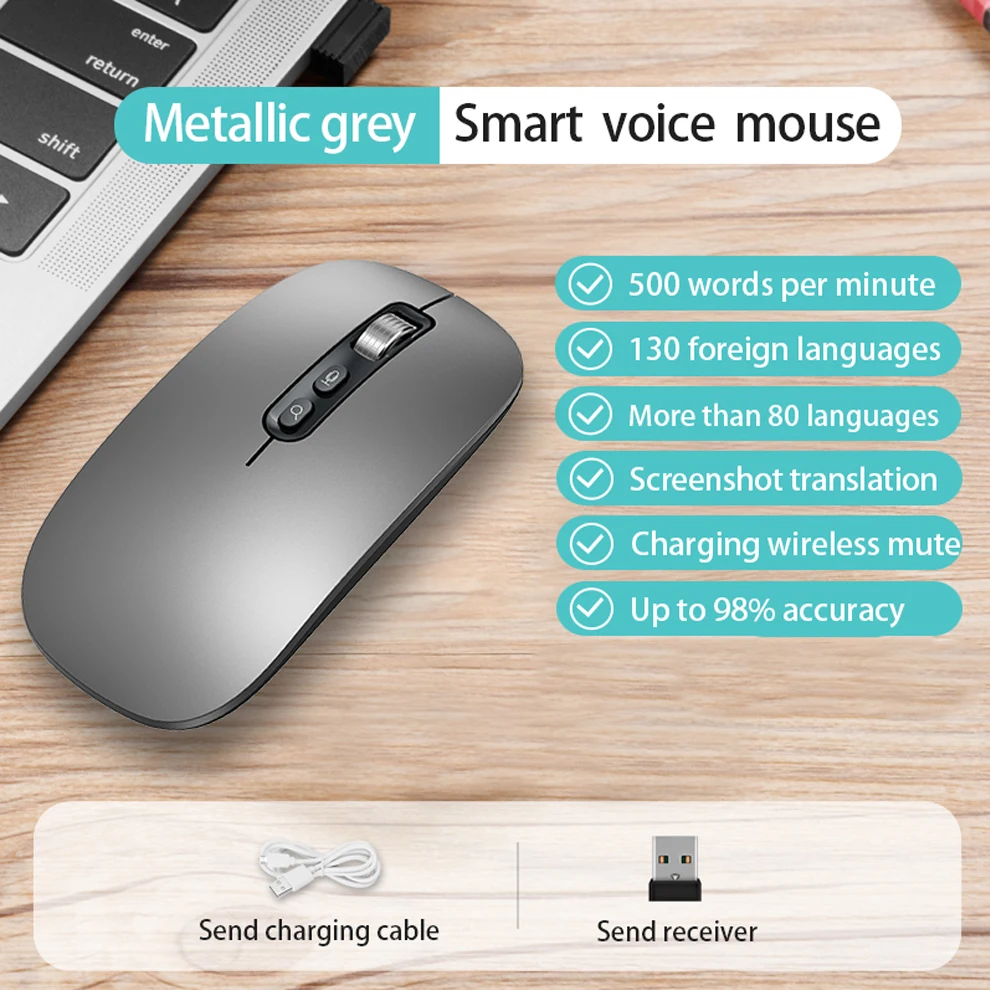 AI Smart Voice Mouse Speech to Text Rechargeable 2.4G Wireless Bluetooth for Windows Laptop Voice Typing