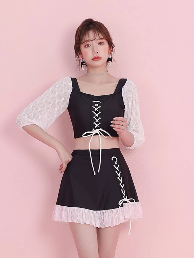 

Женский купальник с длинным рукавом, с квадратным вырезом и кулиской