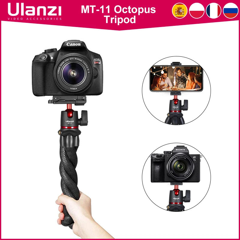 Ulanzi MT-11 유연한 문어 삼각대 스마트 폰 DSLR SLR Vlog 삼각대 여행 휴대용 2 1 삼각대 확장 1/4 나사 매직 팔