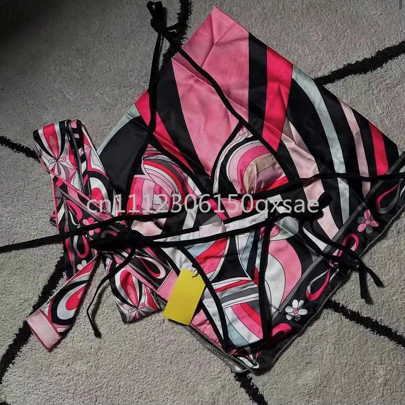 Women's Headband Scarf Bikini Sets with Letter Signature Logo Lady Sexy Bikini Sets Beachwear Swimwear 2