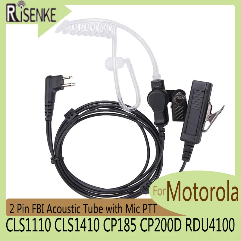 RDM2070D Earpiece for Motorola CLS1110, CLS1410, CP185, CP200D, RDU4100, with Mic, PTT, 2 Pin, FBI, Acoustic Tube, Walkie Talkie