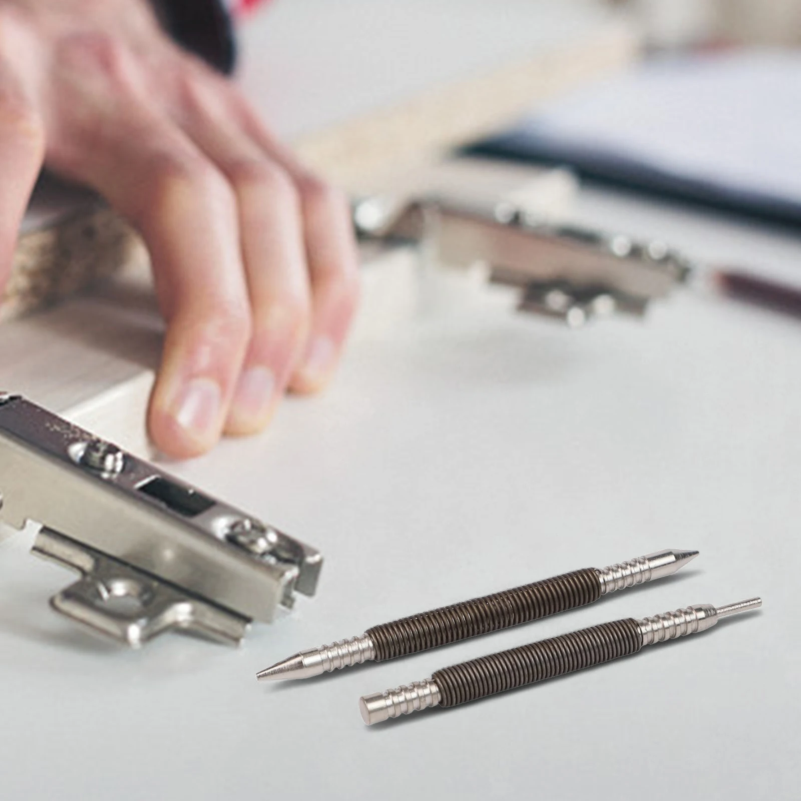 Dual Kopf Frühling Nagel Set Werkzeug Frühling Zentrum Punch Holzbearbeitung Metall Bohrer Hammerlose Gefederte Tür Scharnier Pin Remover Werkzeuge – Detail 6