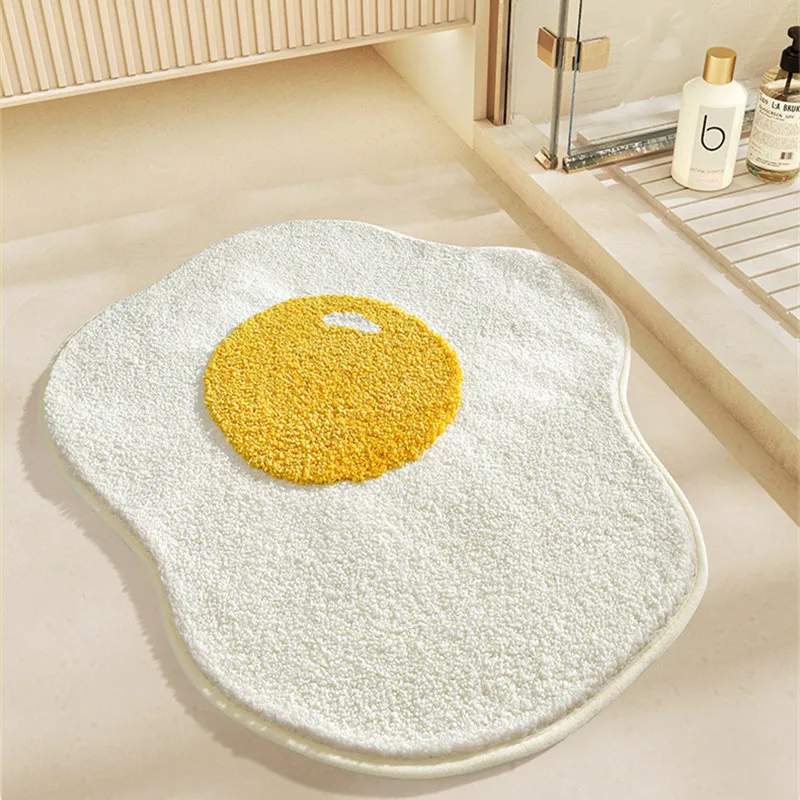 

Funny Cartoon Egg Shape Bathroom Water Absorbing Floor Mat Bedroom Plush Carpet Living Room Study Plush Mat