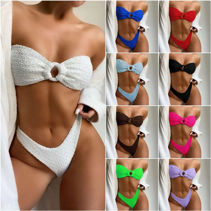 

2023 Sexy High Cut Swimsuits Bandeau Bikini Set Thong Swimwear Strapless Women Brazilian Biquinis Set Bathing Suit 2 Piece/Set