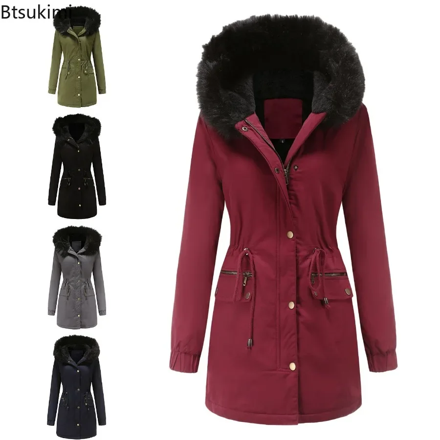 

2024 Women's Thick Warm Parka Oversized Autumn Winter Plush Cotton Jacket Coat with Fur Collar Female Hooded Warm Jacket S-4XL