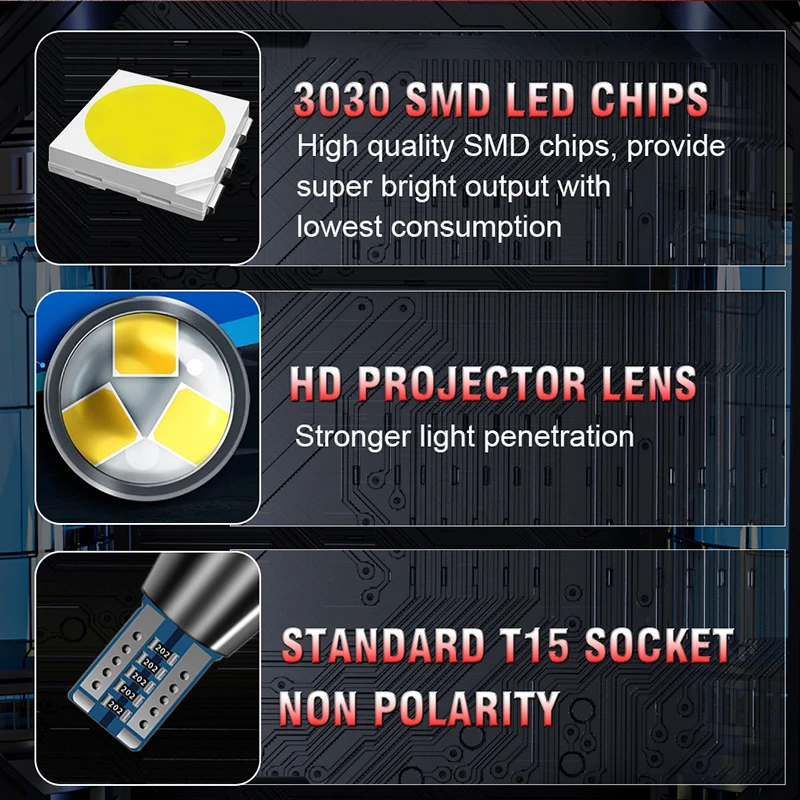 HLXG LED   W16W LED  Canbus   3030 SMD 912 921 LED , 12V ڵ  , 6000K, T15, 2 