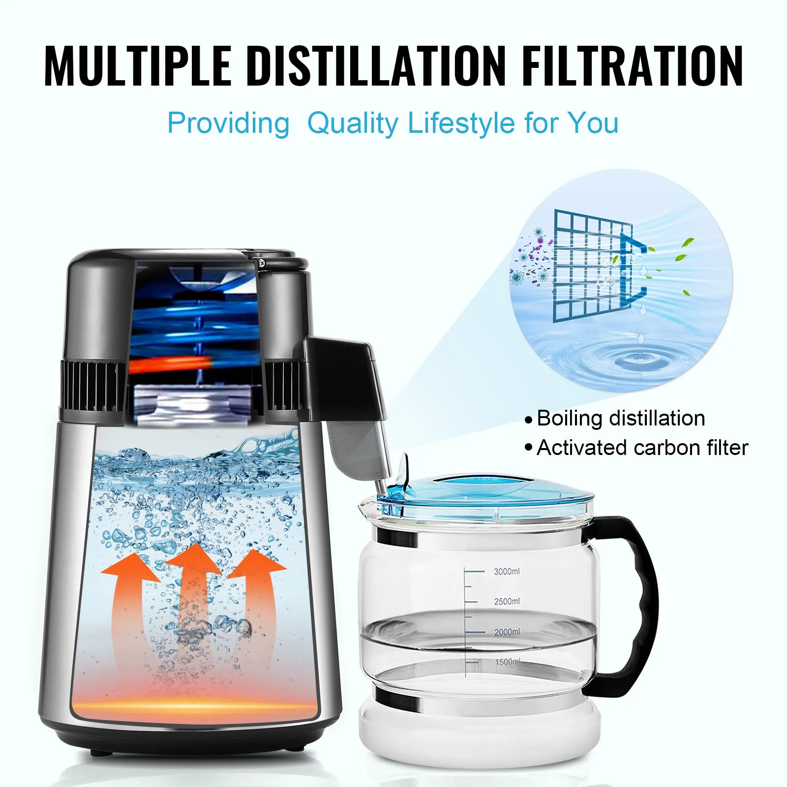 Stainless Steel Water Distiller Purifier for Home Use