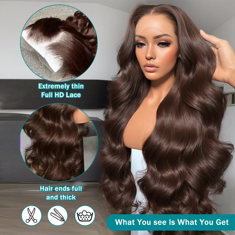 HD 200% 30 40 Inches Chocolate Brown Body Wave 13x6 Lace Front Human Hair Wigs 13x4 Lace Frontal Wig Brazilian Remy Hair Wig human hair wig,lace front wigs