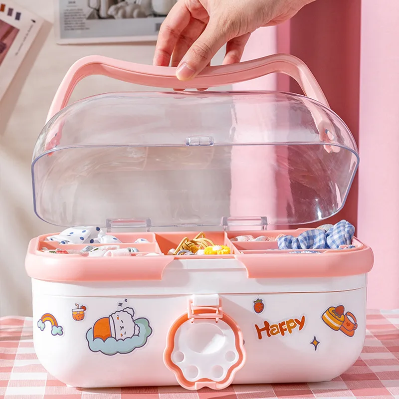 Haarstrik organizer - drielaagse opbergkoffer, ambachtelijke opbergoplossing | Haaraccessoires houder voor meisjes, draagbare haarstrik opbergdoos