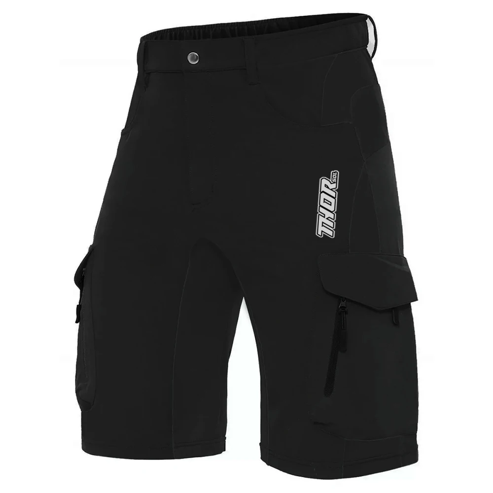 THORSOL men’s breathable loose‑fit MTB cycling shorts with cargo pockets black