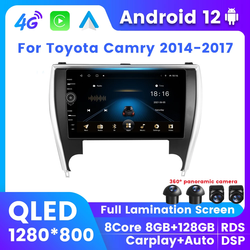 

2Din Android 12 QLED Автомобильный GPS мультимедийный экран для Toyota Camry 2014 - 2017 беспроводной Carplay DSP RDS Авторадио навигационный плеер