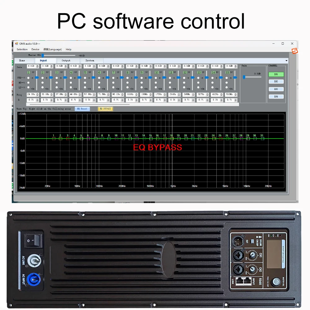ShennDare FPA8000+CQ380 Professional 4입력 4출력 DSP 액티브 스피커 앰프 모듈 4x1300W 8OHM 서브우퍼 오디오 앰프 보드 FIR 96kzh PC 소프트웨어 제어