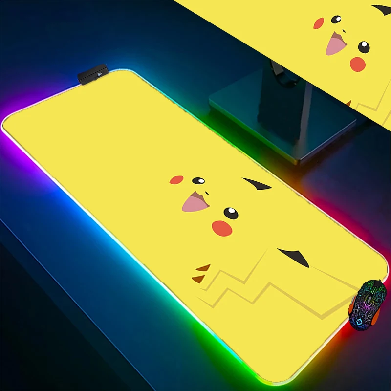 

Игровой коврик для мыши Pokemon Pikachu RGB, коврики для мыши для ноутбука, светящиеся компьютерные офисные противоскользящие аксессуары для ПК, Настольный коврик