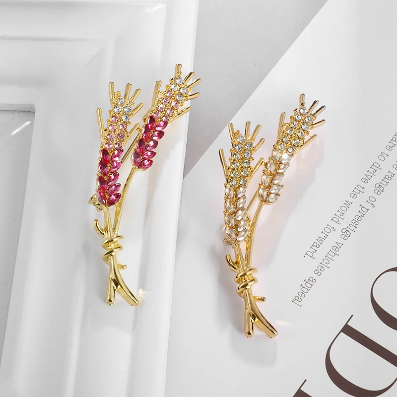 

Tension Luxury Pink Crystal Zircon Wheat Brooch for Women's Elegant Simple Temperament Clothing Corsage Pin Accessories Jewelry