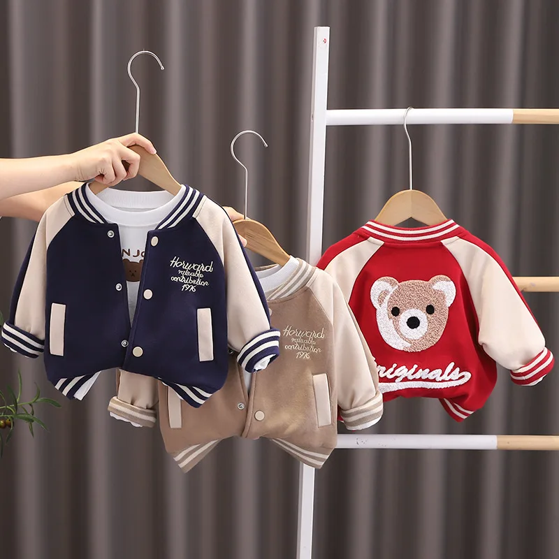 Boys Baseball Coat Children Cartoon Letter Button Jacket Spring Autumn Girls Cute Fashion Casual Clothes 12M-6 Years