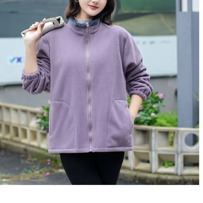 XXXXXL Fashion Plus Size Women's Coat 2025 Winter New Simple Fleece Stand Up Collar Jacket Warm Inner Outerwear 350