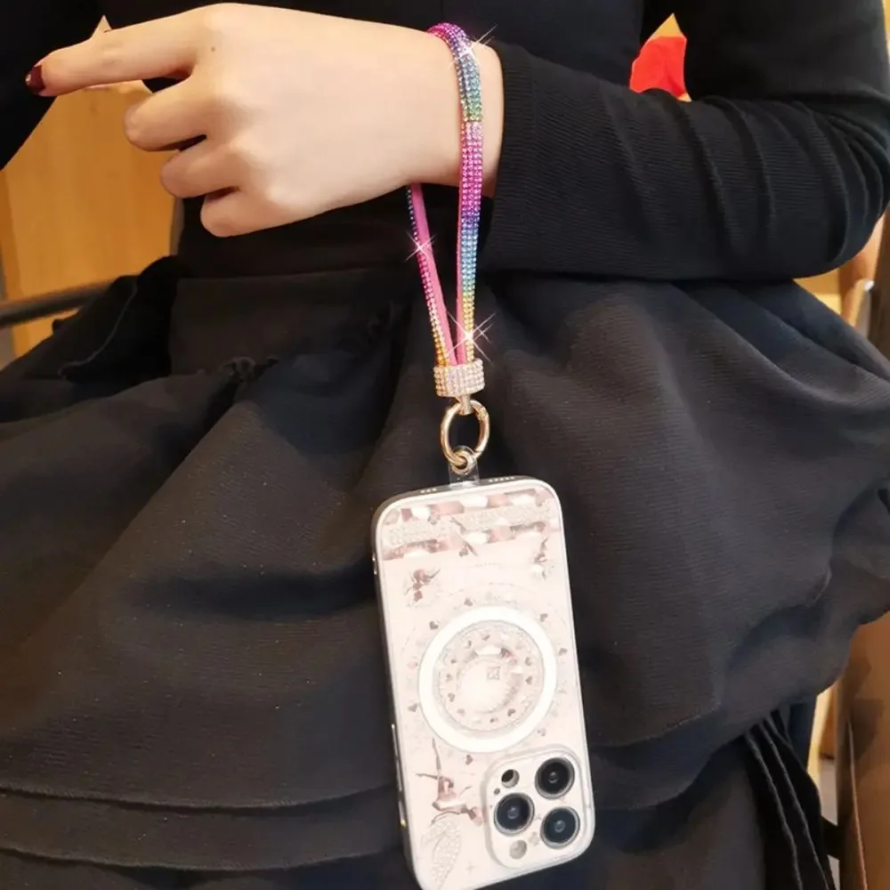 럭셔리 모바일 폰 랜야드 크리스탈 손목 스트랩 반짝이 라인스톤 폰 랜야드 5가지 색상 키체인 걸이 분실 방지 로프