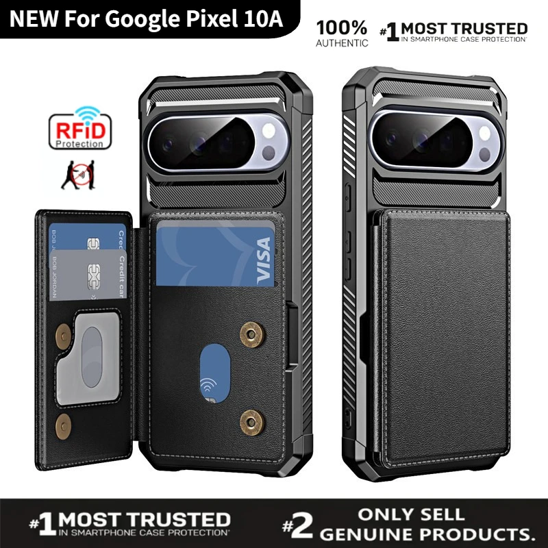 Heavy Duty Armor Leather Card Holder Wallet Case with Magnetic Wireless Charging Compatibility