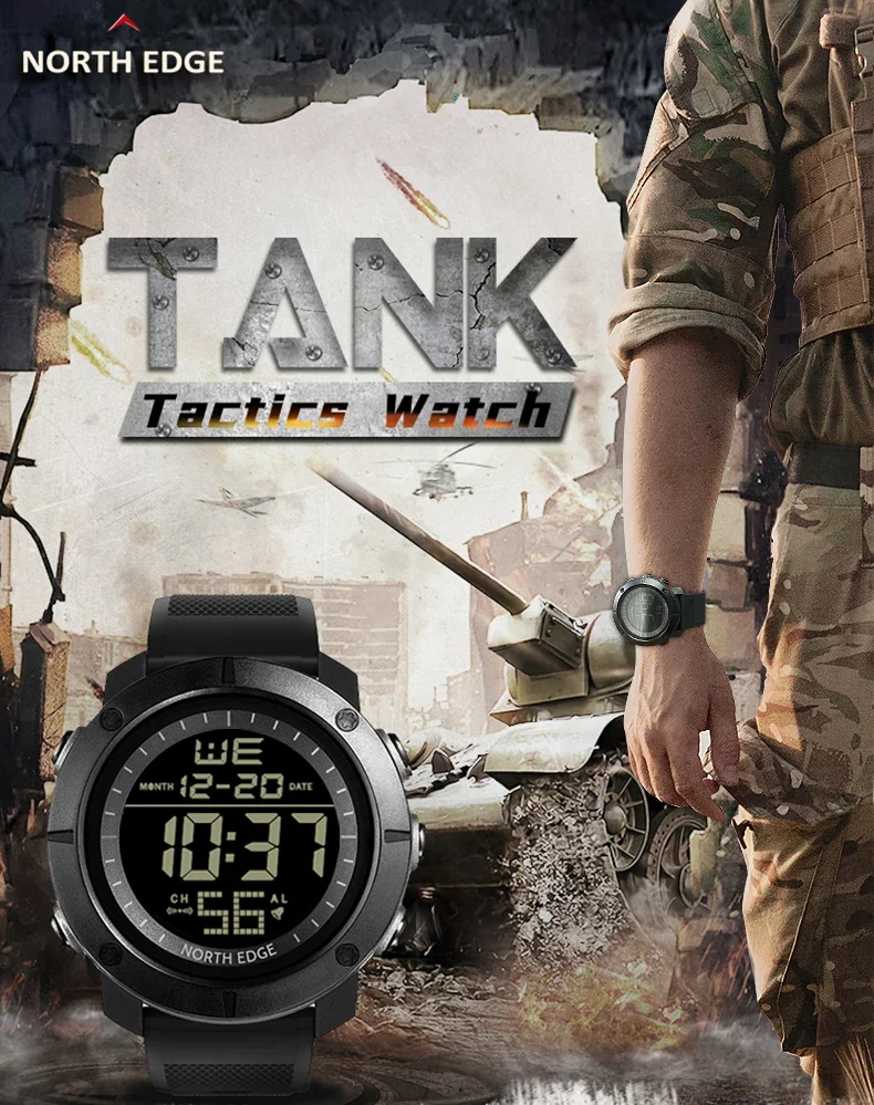 NORTH EDGE Mens Digital Watches Army Military World Time Alarm