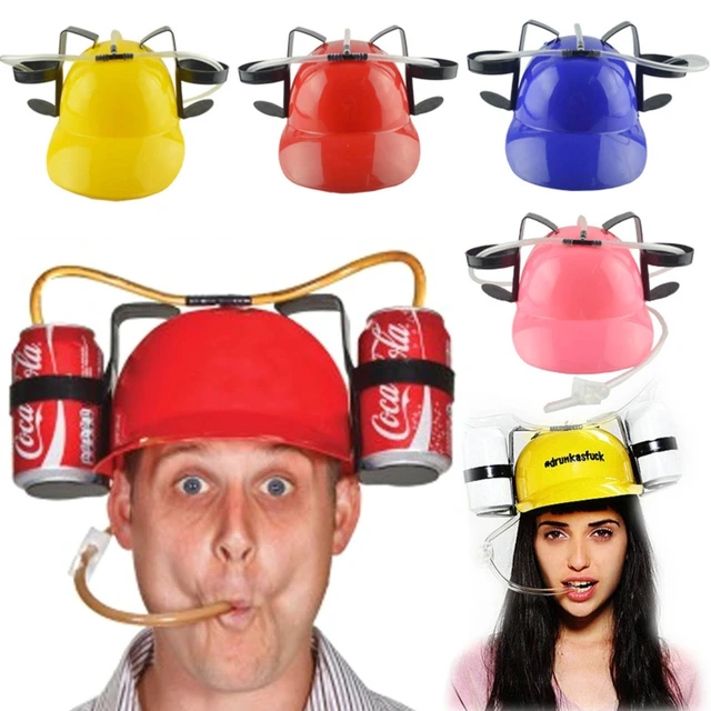  Novelty Place Drinking Helmet - Adjustable Can Holder Cap  Drinker Favor Hat - Straw for Beer Soda - Party Fun Beverage Gadgets(Blue)  : Home & Kitchen