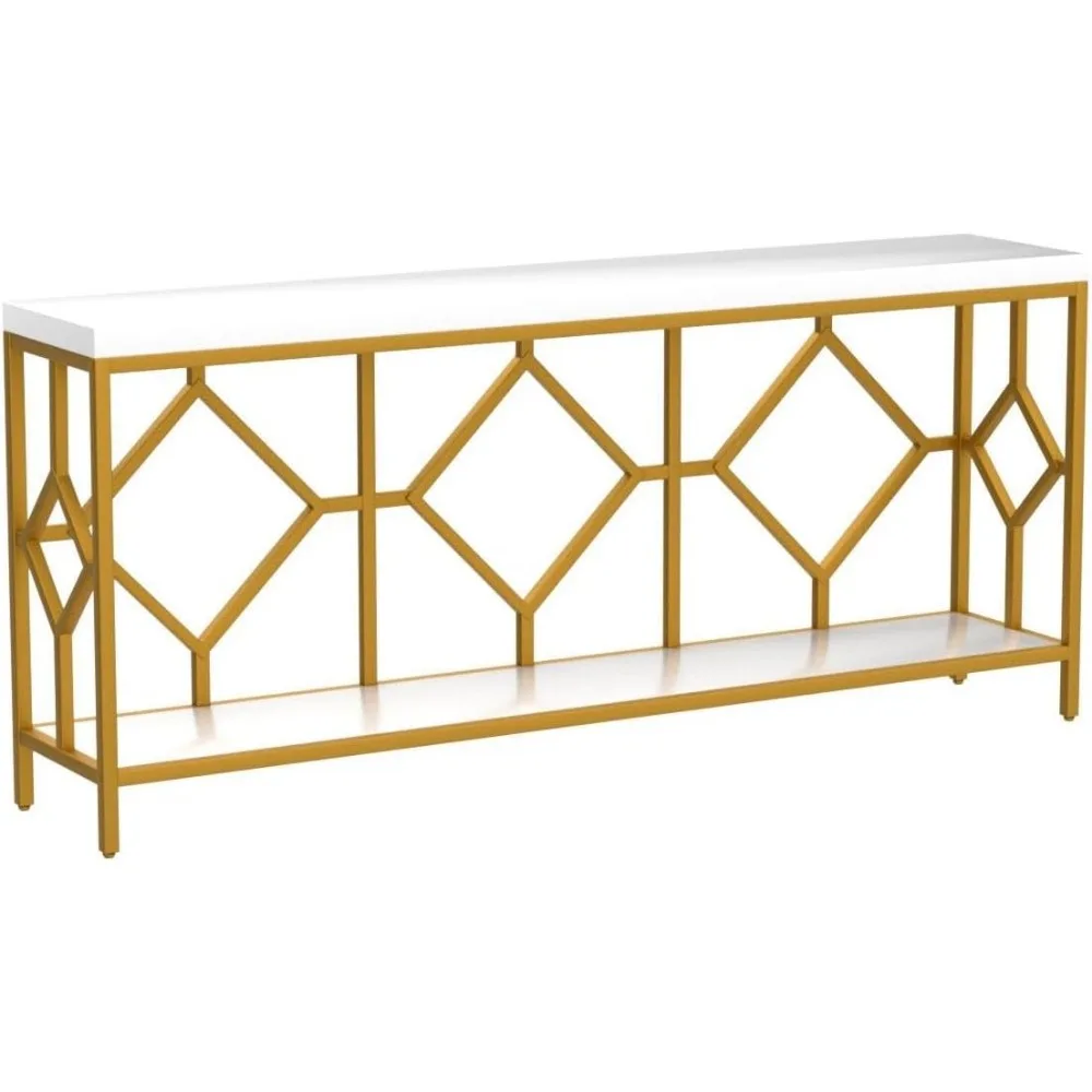 2-Tier Mid-Century Modern Narrow Console Table for Entryway 70.86 Inches Extra Long Sofa Table Behind Couch Accent