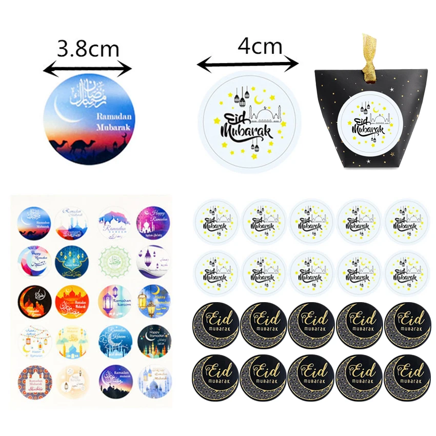 

60/120pc Black Ramadan Eid Mubarak Stickers Gift Box Label Paper Bag Seal Sticker handmade Islamic Muslim Eid Al-Fitr Decoration