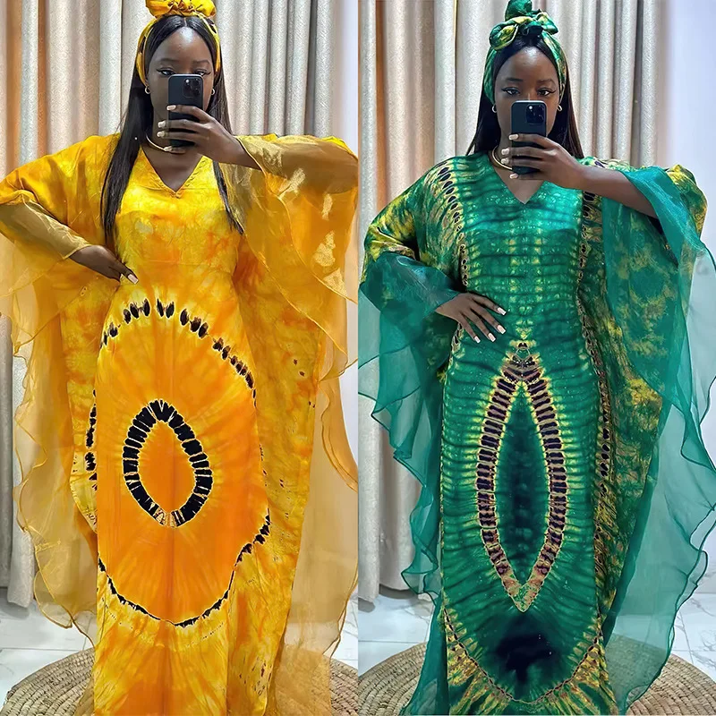 Bohemian Ethnic Kaftan Women African Print Dresses Evening Gown Mesh Party Robe Loose Boubou Dashiki Africa Clothing Dubai Abaya