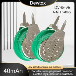 시계용 Ni-MH 충전식 배터리, 전기 장난감 리모컨 마더보드 단추 셀, 솔더 핀 포함, 1.2V, 40mAh, 1-10 개